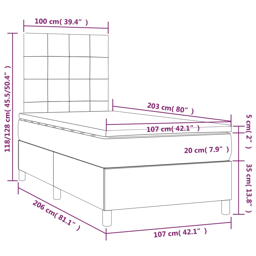 Box Spring Bed With Mattress Dark Grey 106X203 Cm Fabric