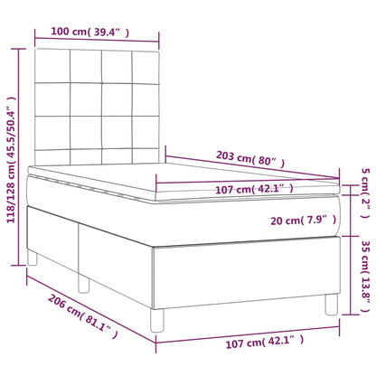 Box Spring Bed With Mattress Dark Grey 106X203 Cm Fabric