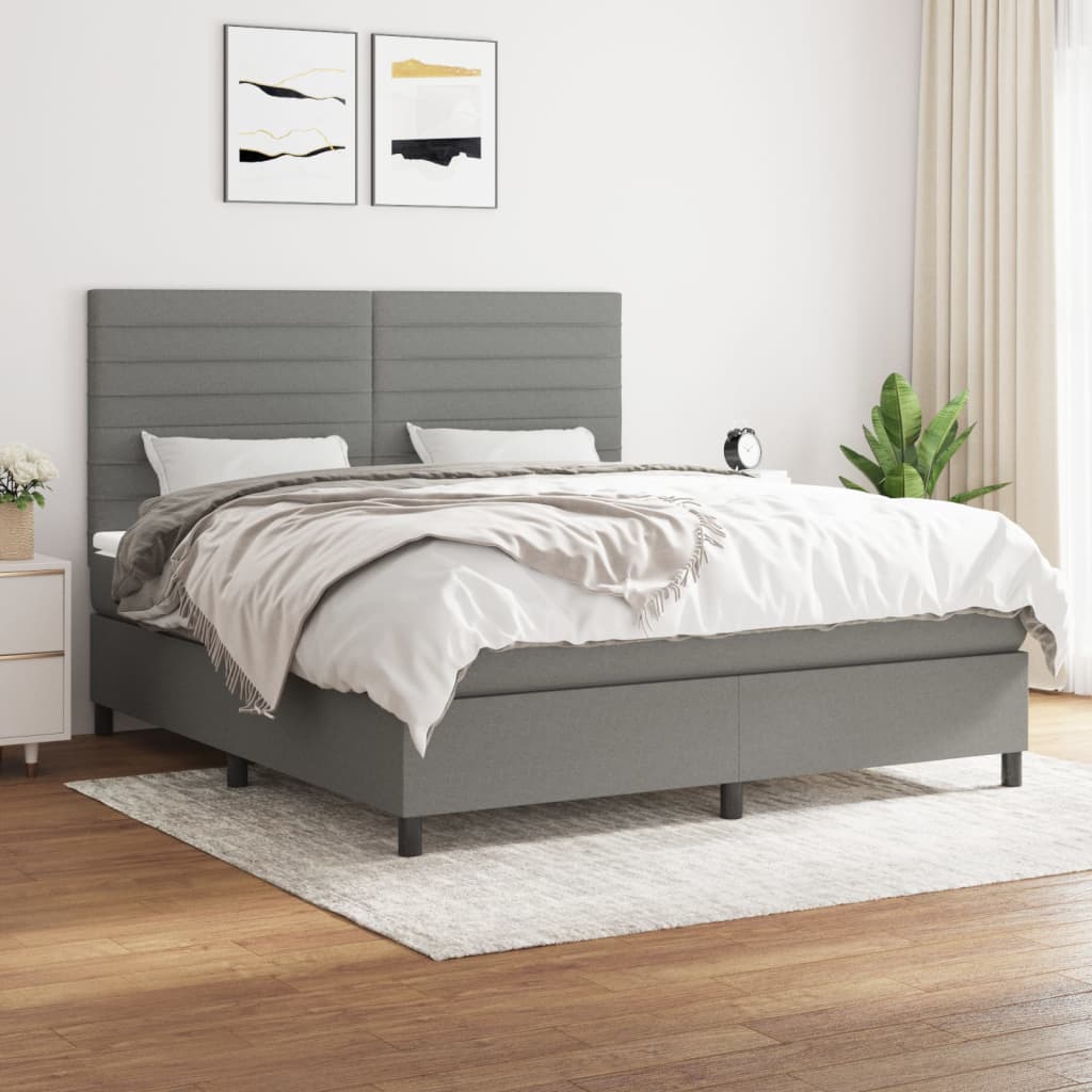 Box Spring Bed With Mattress Dark Grey 106X203 Cm Fabric