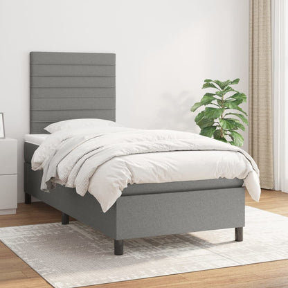 Box Spring Bed With Mattress Dark Grey 106X203 Cm Fabric