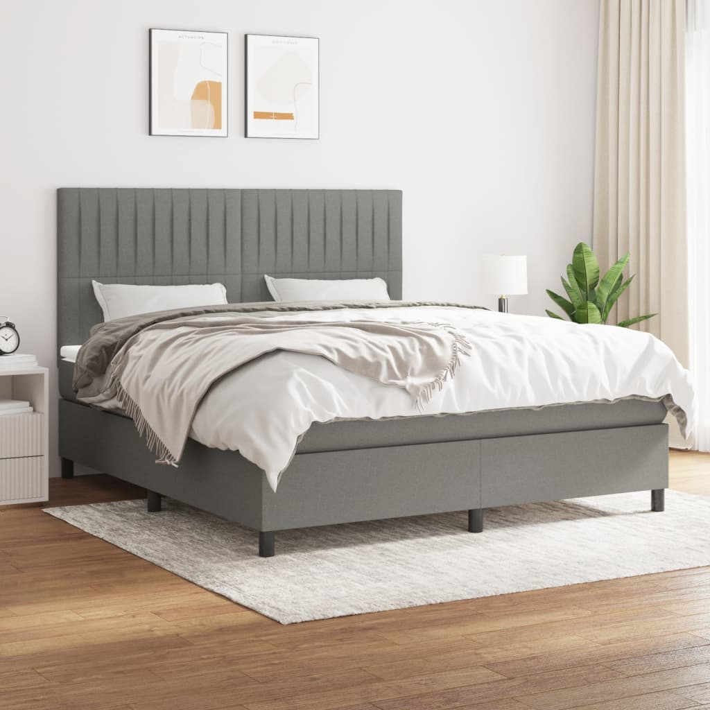 Box Spring Bed With Mattress Dark Grey 106X203 Cm Fabric