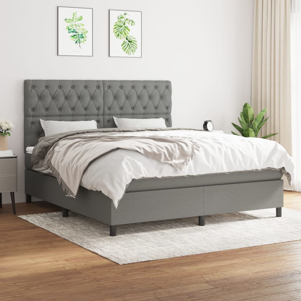 Box Spring Bed With Mattress Dark Grey 106X203 Cm Fabric
