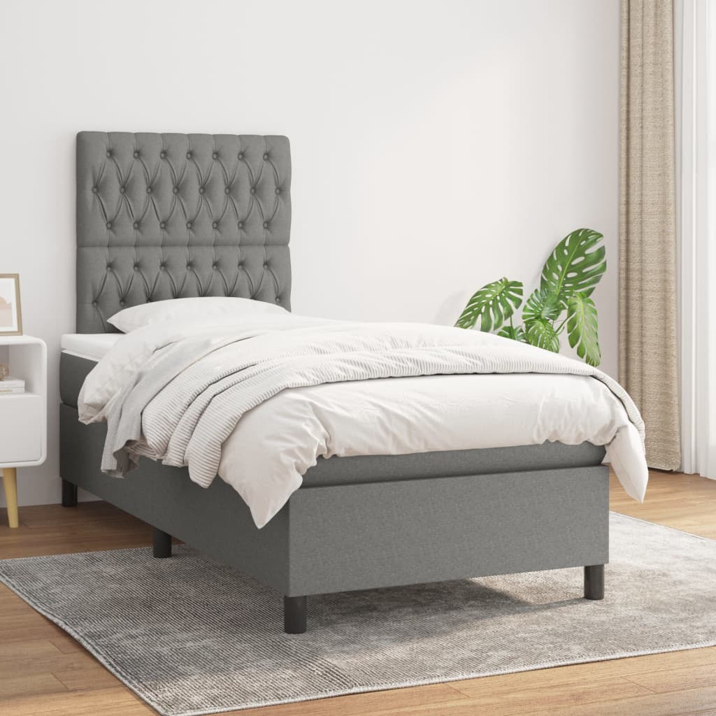 Box Spring Bed With Mattress Dark Grey 106X203 Cm Fabric