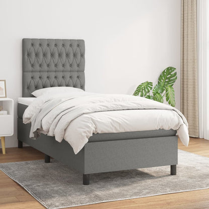 Box Spring Bed With Mattress Dark Grey 106X203 Cm Fabric