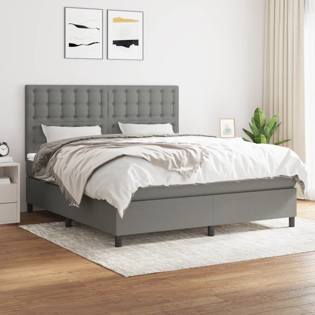 Box Spring Bed With Mattress Dark Grey 106X203 Cm Fabric