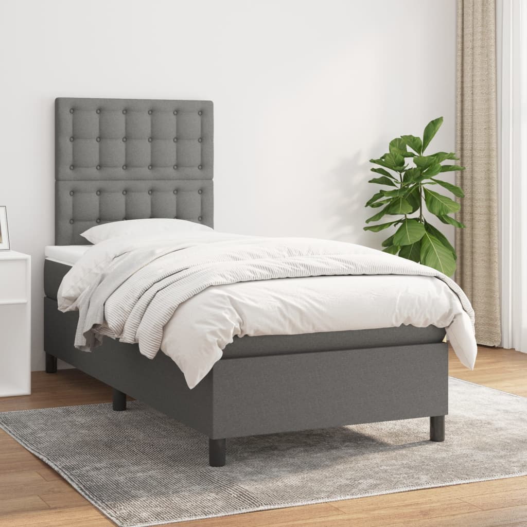 Box Spring Bed With Mattress Dark Grey 106X203 Cm Fabric