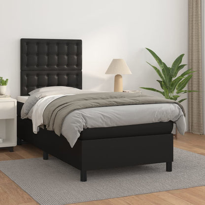 Box Spring Bed With Mattress Black 106X203 Cm Faux Leather