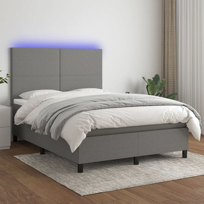 Box Spring Bed With Mattress&Led Dark Grey 106X203 Cm Fabric