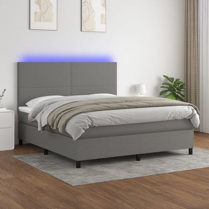 Box Spring Bed With Mattress&Led Dark Grey 106X203 Cm Fabric