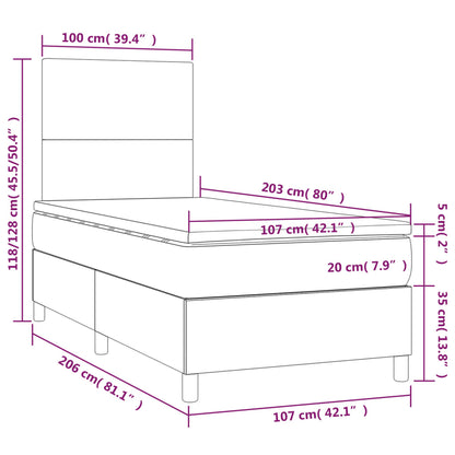 Box Spring Bed With Mattress&Led Dark Grey 106X203 Cm Fabric