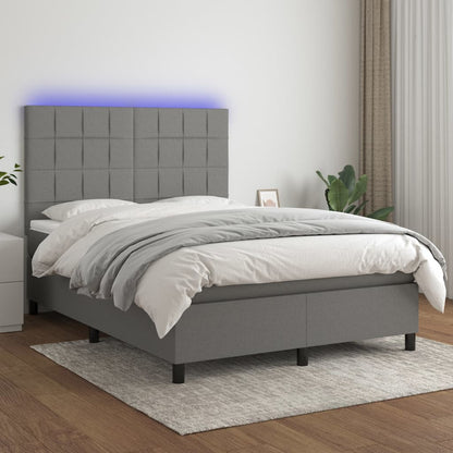 Box Spring Bed With Mattress&Led Dark Grey 106X203 Cm Fabric