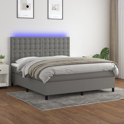 Box Spring Bed With Mattress&Led Dark Grey 106X203 Cm Fabric