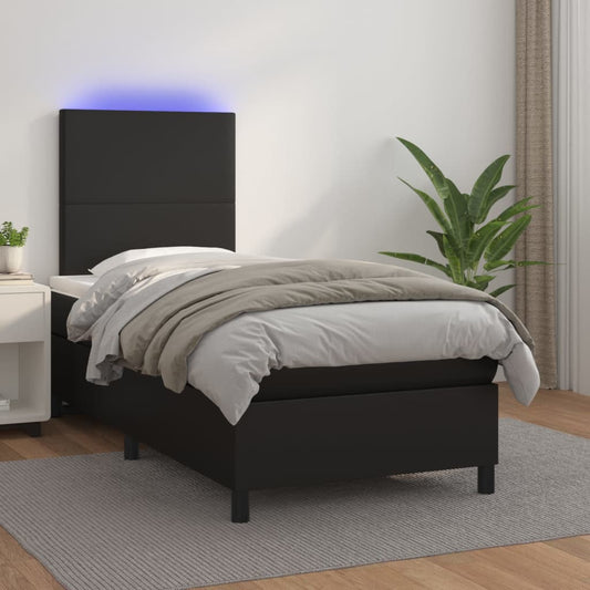 Box Spring Bed With Mattress&Led Black 106X203 Cm Faux Leather