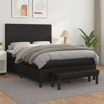 Box Spring Bed With Mattress Black 106X203 Cm Faux Leather