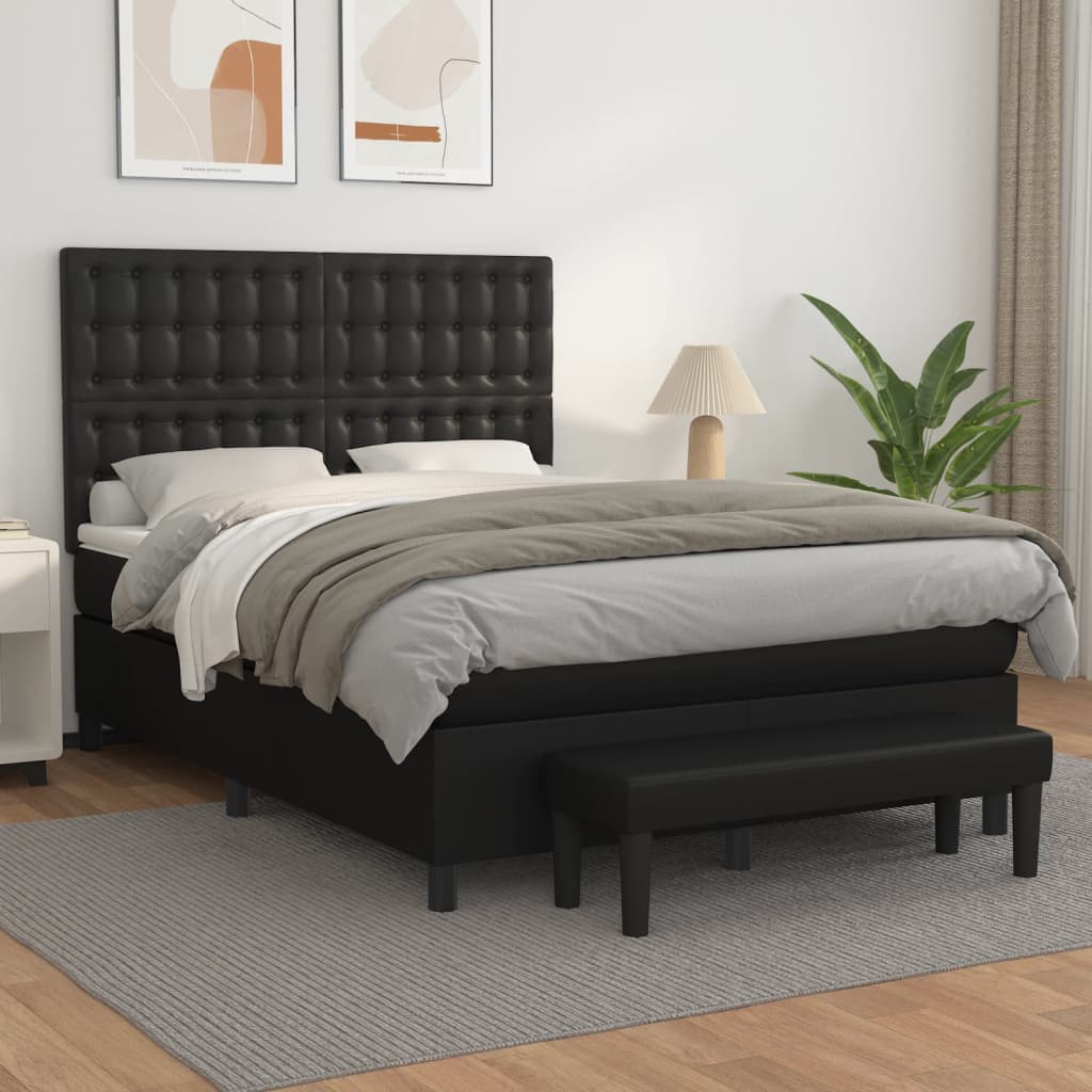 Box Spring Bed With Mattress Black 106X203 Cm Faux Leather