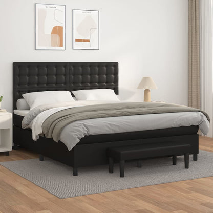 Box Spring Bed With Mattress Black 106X203 Cm Faux Leather