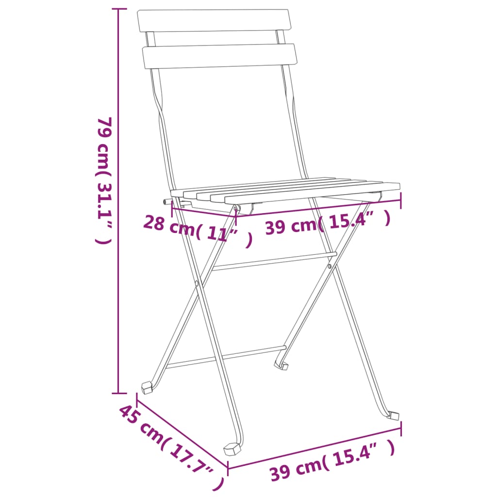 Folding Bistro Chairs 8 Pcs Solid Wood Acacia And Steel