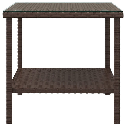 Side Table 45X45X45 Cm Poly Rattan And Tempered Glass