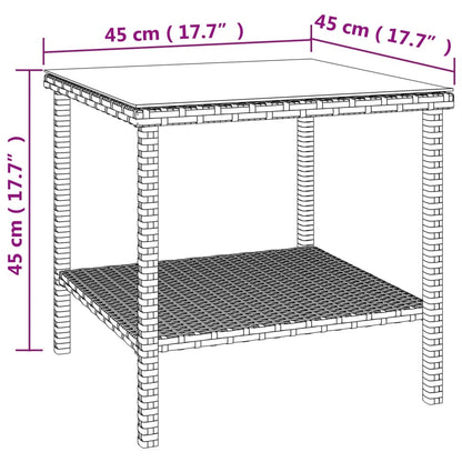 Side Table 45X45X45 Cm Poly Rattan And Tempered Glass