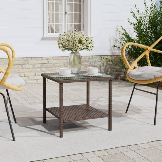 Side Table 45X45X45 Cm Poly Rattan And Tempered Glass