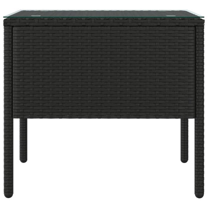 Side Table 53X37X48 Cm Poly Rattan And Tempered Glass