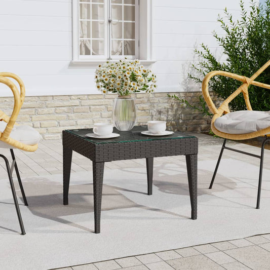 Side Table 50X50X38 Cm Poly Rattan And Tempered Glass
