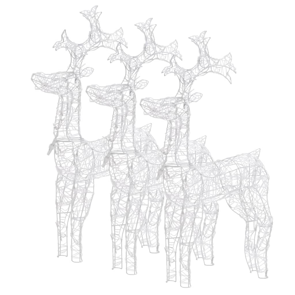Reindeer Christmas Decorations 3 Pcs Acrylic Cold White