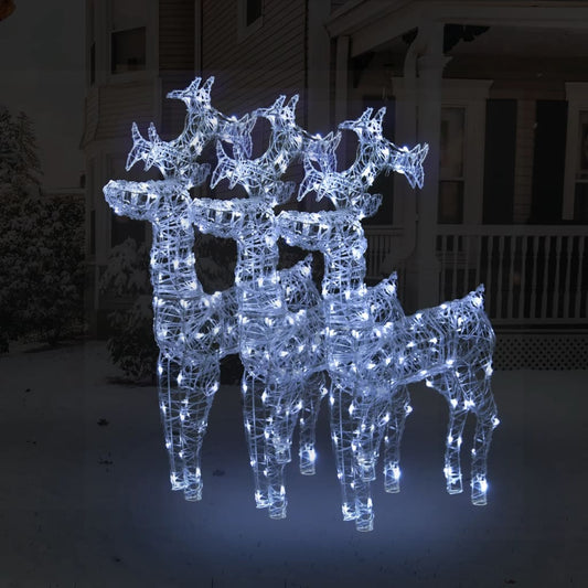 Reindeer Christmas Decorations 3 Pcs Acrylic Cold White