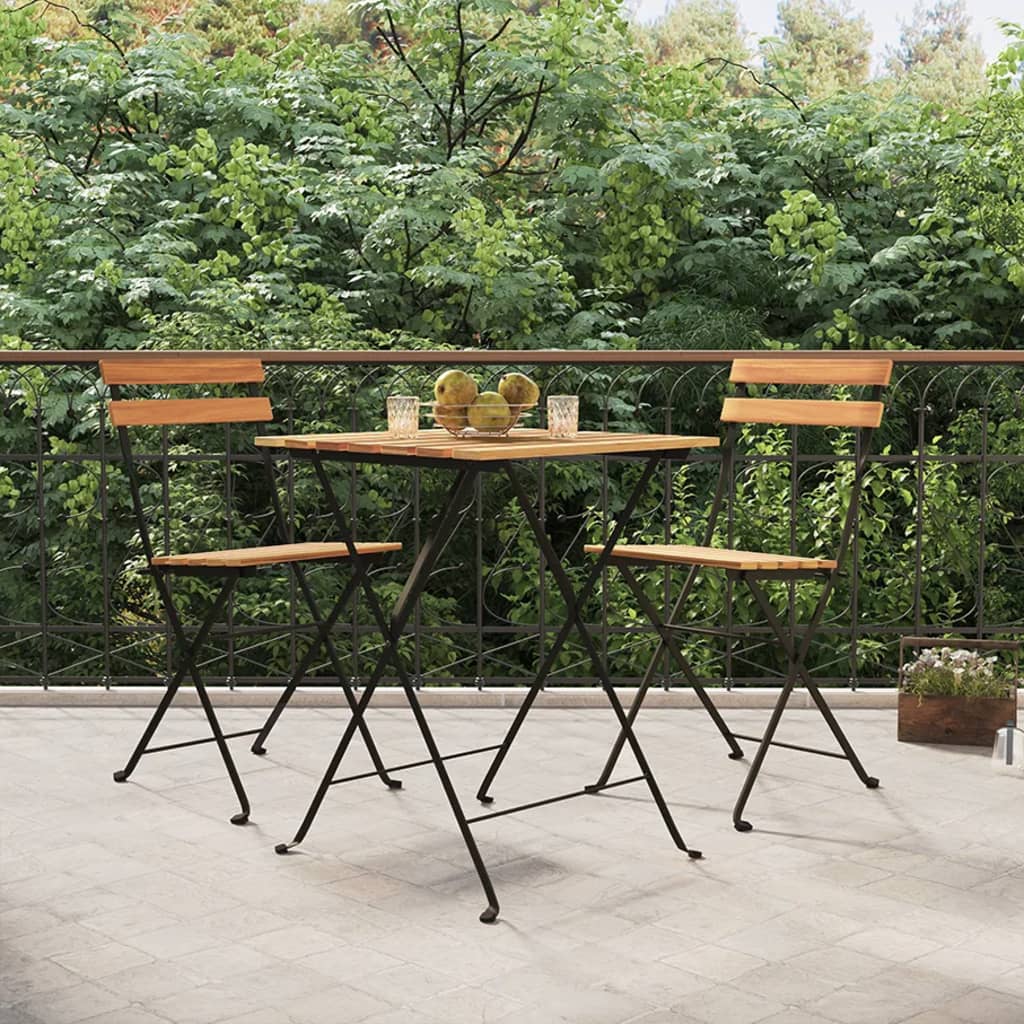 Folding Bistro Chairs 8 Pcs Solid Wood Teak And Steel