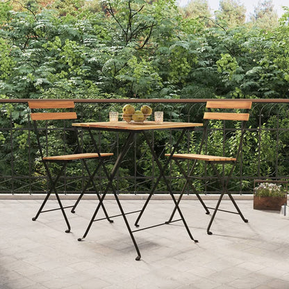 Folding Bistro Chairs 8 Pcs Solid Wood Teak And Steel