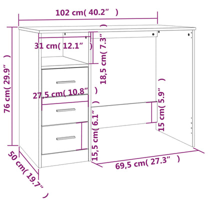 Desk With Drawers 102X50X76 Cm Engineered Wood