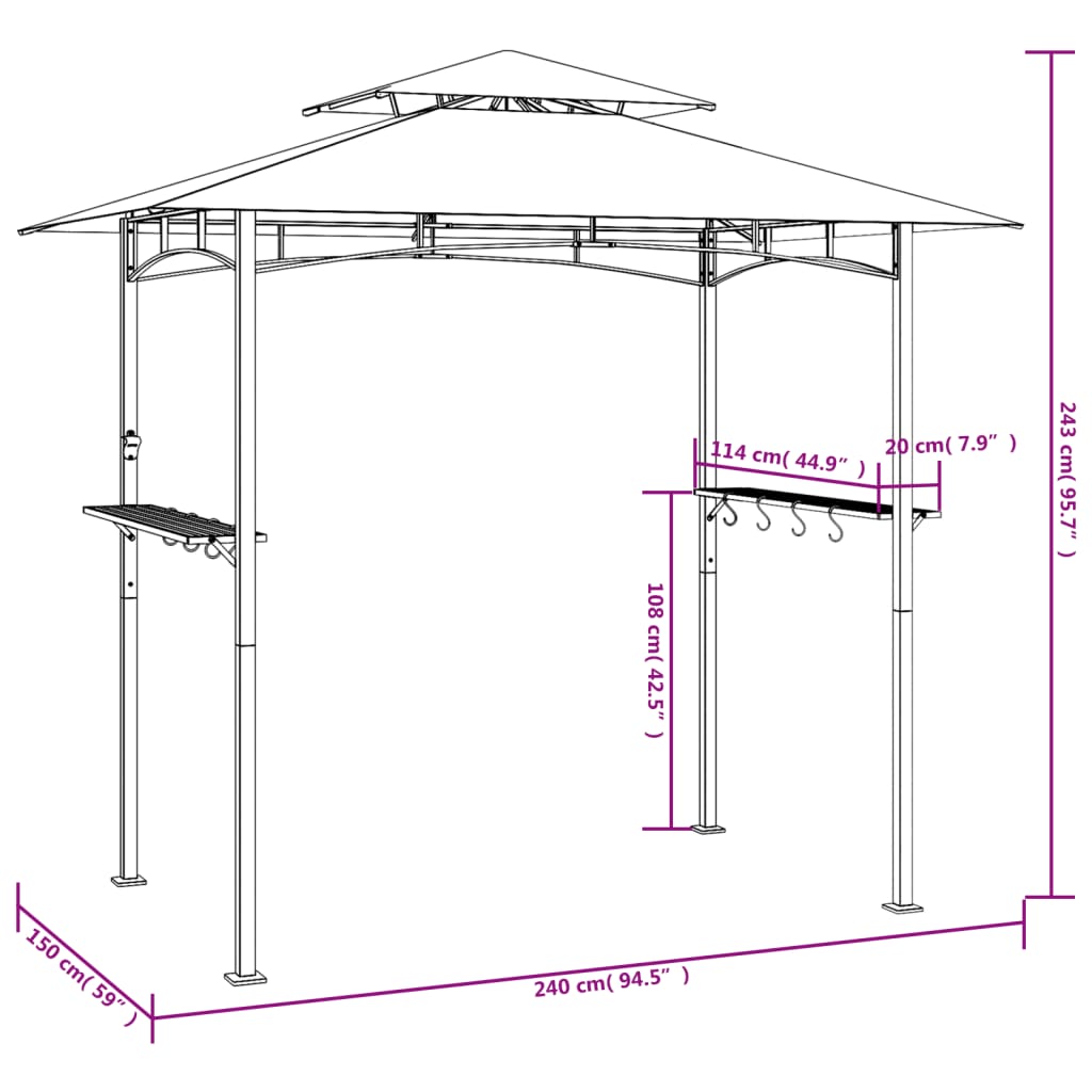 Bbq Gazebo With Side Shelves Anthracite 240X150X243 Cm Steel