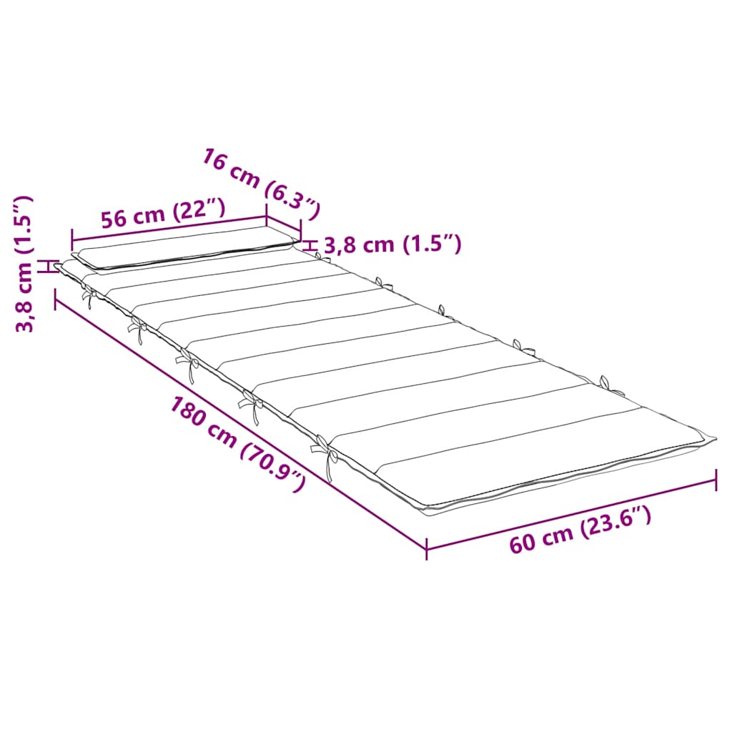 Sun Lounger Cushion 180X60X4 Cm Oxford Fabric