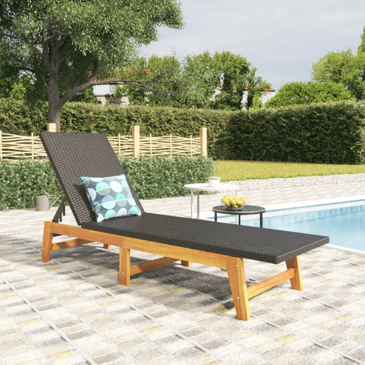 Black And Brown Poly Rattan&Solid Wood Acacia