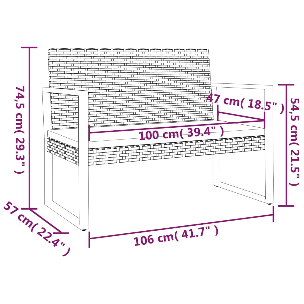 Garden Bench With Cushions Black 106 Cm Poly Rattan