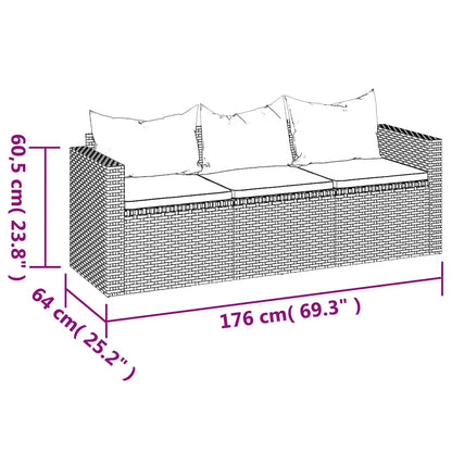 3-Seater Garden Sofa With Cushions Poly Rattan