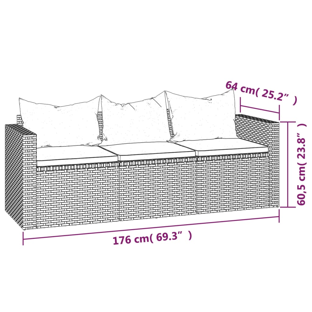 3 Piece Garden Lounge Set With Cushions Poly Rattan
