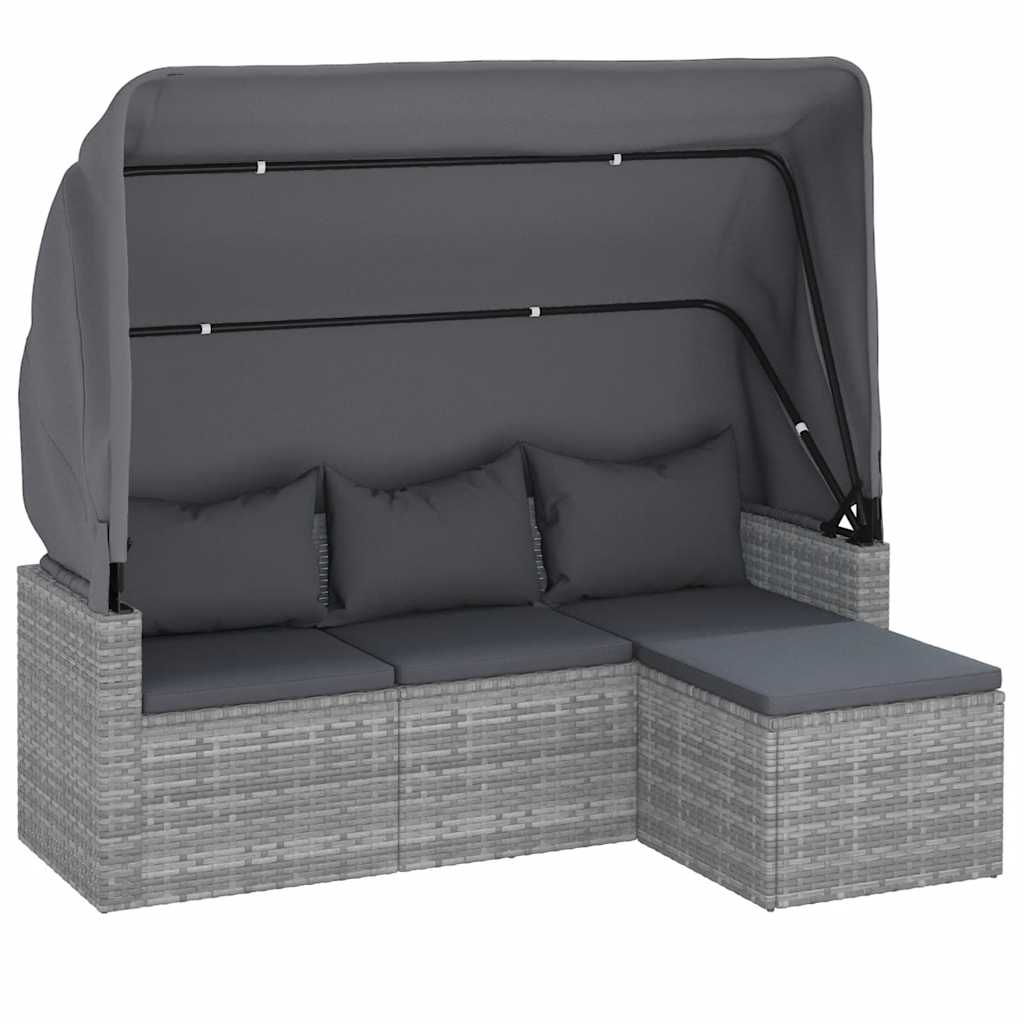 3-Seater Garden Sofa With Roof And Footstool Poly Rattan