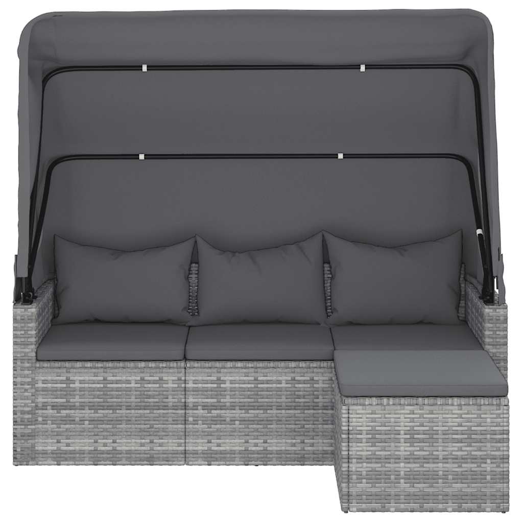 3-Seater Garden Sofa With Roof And Footstool Poly Rattan