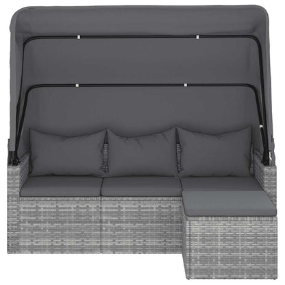 3-Seater Garden Sofa With Roof And Footstool Poly Rattan