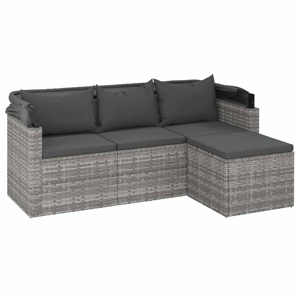 3-Seater Garden Sofa With Roof And Footstool Poly Rattan