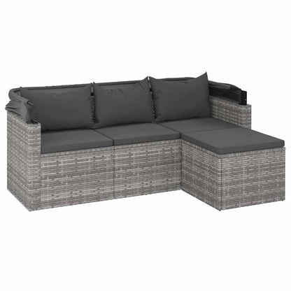 3-Seater Garden Sofa With Roof And Footstool Poly Rattan