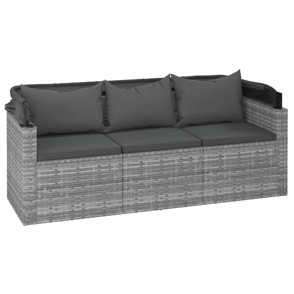 3-Seater Garden Sofa With Roof And Footstool Poly Rattan