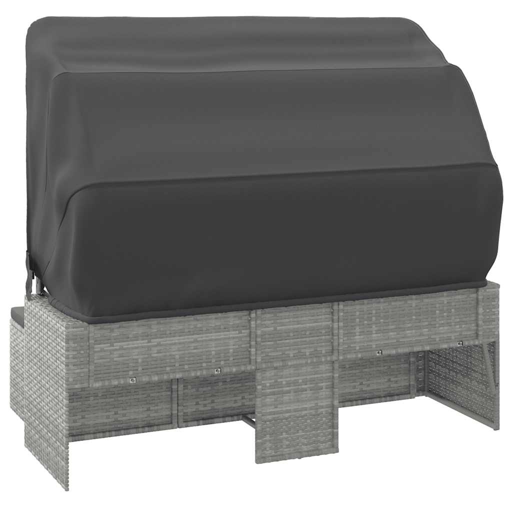 3-Seater Garden Sofa With Roof And Footstool Poly Rattan