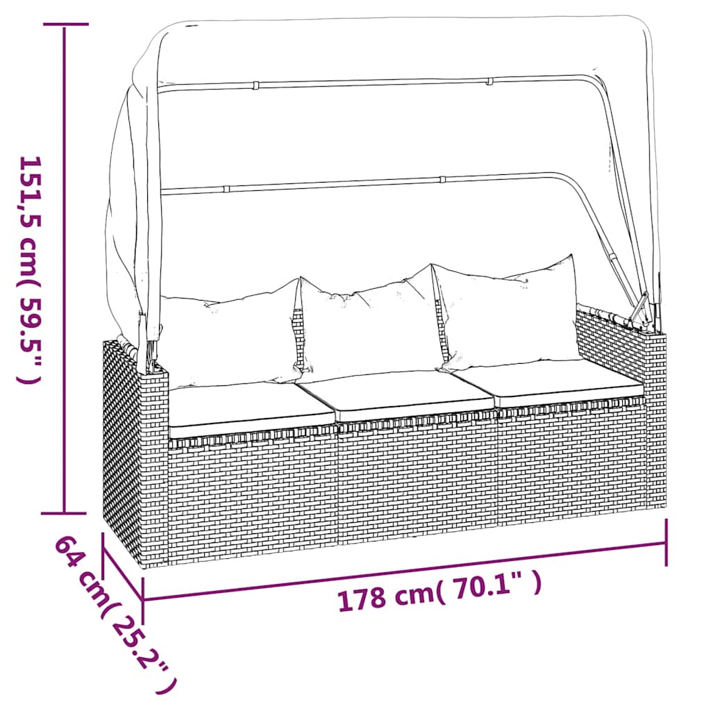 3-Seater Garden Sofa With Roof And Footstool Poly Rattan