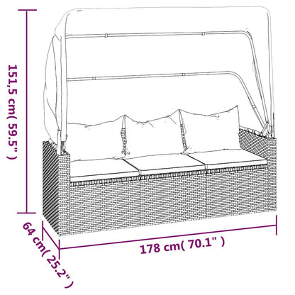 3-Seater Garden Sofa With Roof And Footstool Poly Rattan