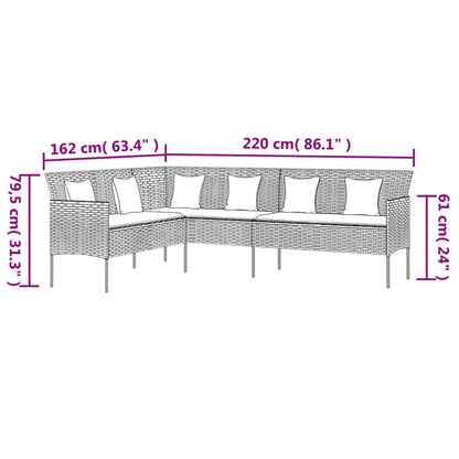 L-Shaped Garden Sofa With Cushions Poly Rattan