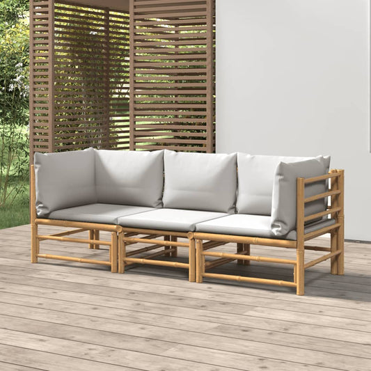 3 Piece Garden Lounge Set With Cushions Bamboo