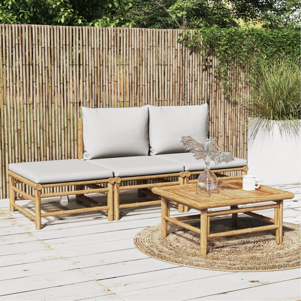 3 Piece Garden Lounge Set With Cushions Bamboo