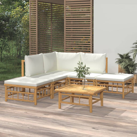 6 Piece Garden Lounge Set With White Cushions Bamboo